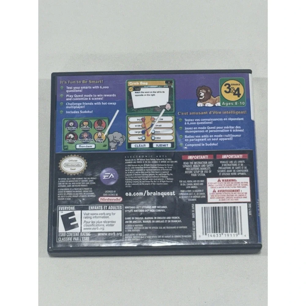 Brain Quest Grades 3 & 4 (Nintendo DS NDS) Original Game-CIB- Tested